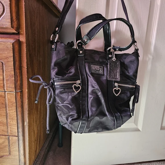 Coach Black Shoulder Bag with Heart Charms - Picture 1 of 9